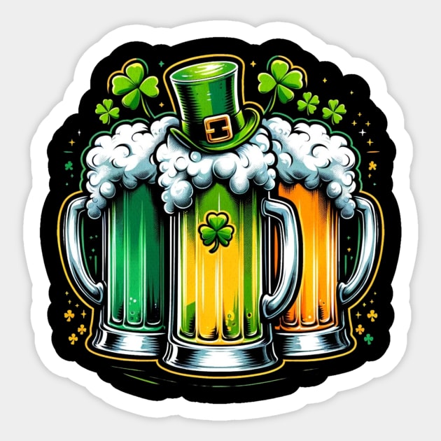 St. Patricks Day Beer Mugs Irish Flag, Kiss Me Four Leaf Clover Sticker by ThatVibe